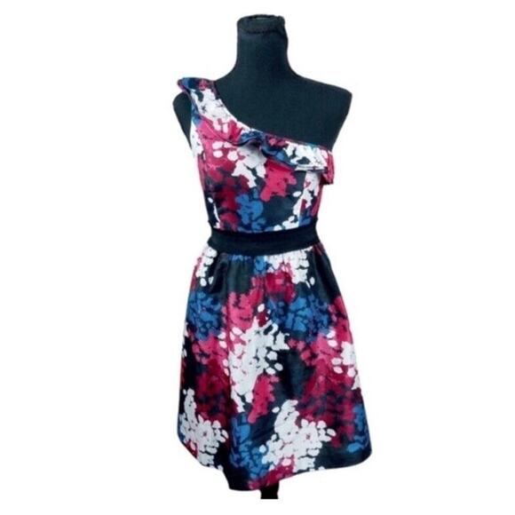 KENSIE Women’s Size 4 One Shoulder Floral Shift Dress Multi Color Pink Blue - Picture 1 of 6
